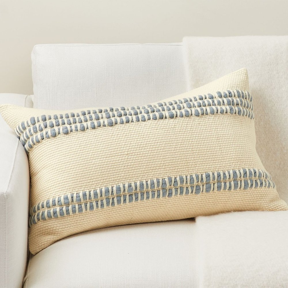 Pottery Barn Reed Striped Lumbar Pillow Chambray with Down Alternative Inserts